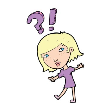 Çizgi filmdeki kadın soru soruyor.