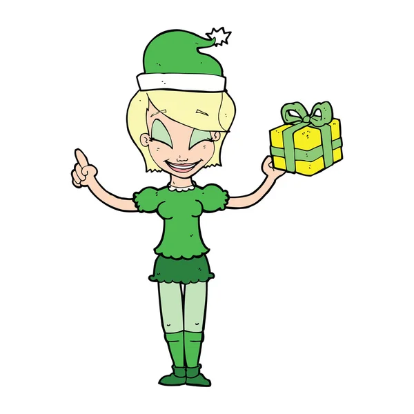 Femme dessin animé avec cadeau de Noël — Image vectorielle