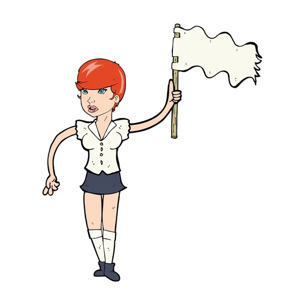 Cartoon kvinna vifta med vit flagg — Stock vektor