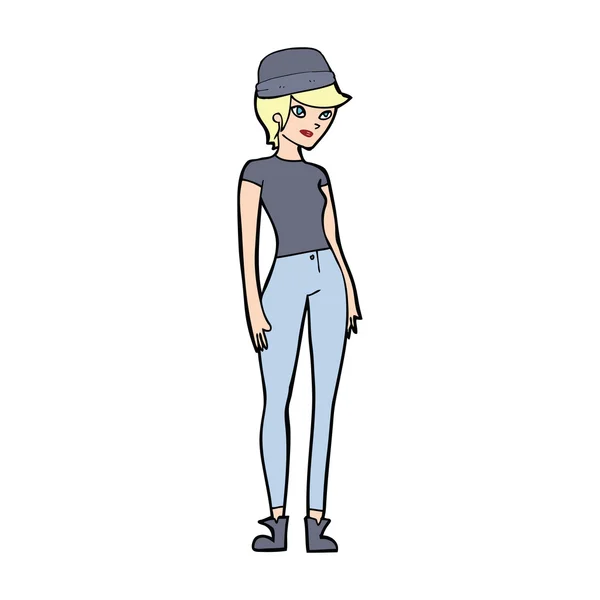 Cartoon pretty woman wearing hat — Stock Vector