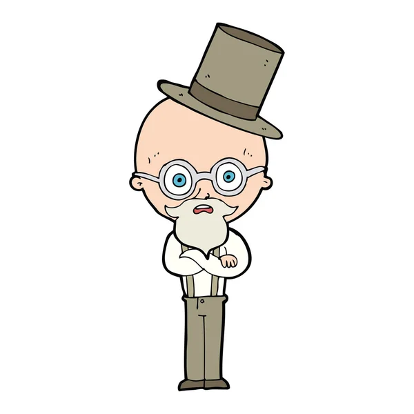 Desenho animado velho homem vestindo chapéu superior — Vetor de Stock