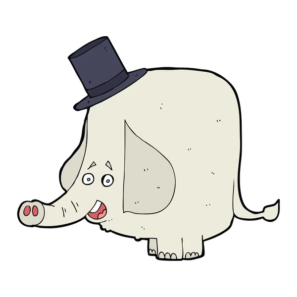 Éléphant de dessin animé dans le chapeau supérieur — Image vectorielle