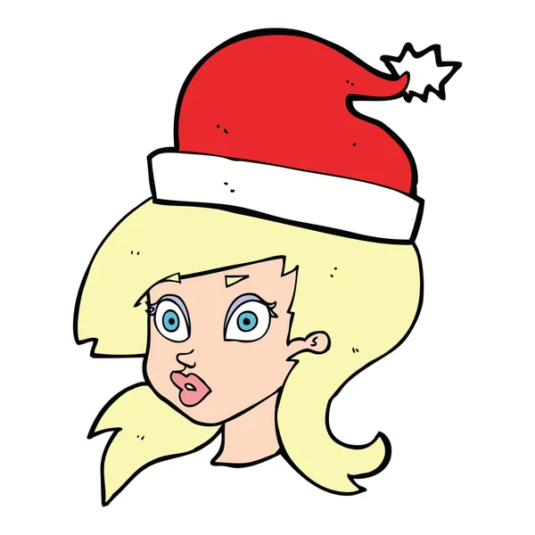 Dessin animé femme portant chapeau de Noël — Image vectorielle