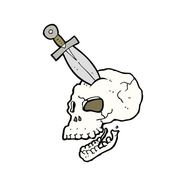 Cartoon dolk vast te zitten in de schedel — Stockvector