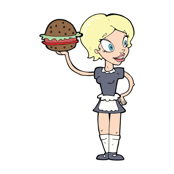 Kelnerka kreskówka z burger — Wektor stockowy