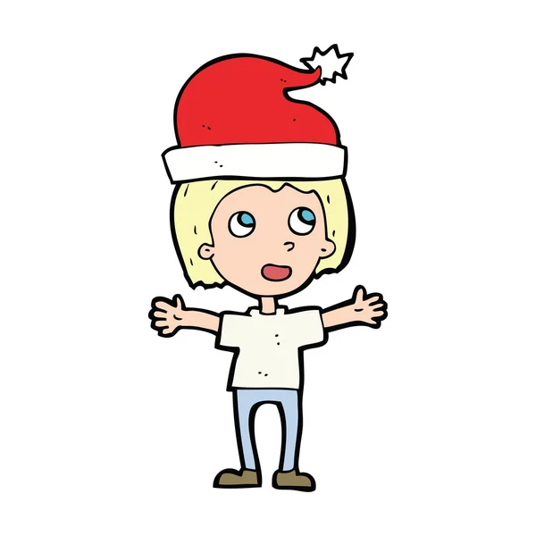 Cartoon boy in christmas hat — Stock Vector