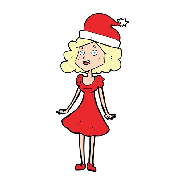Cartoon Frau für Weihnachten gekleidet — Stockvektor