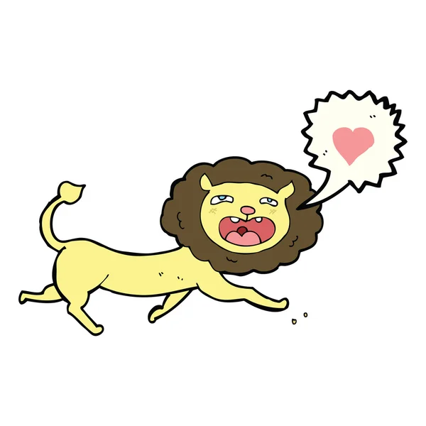 Lion dessin animé avec coeur d'amour — Image vectorielle
