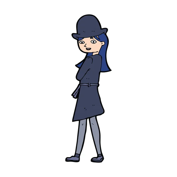 賢明な帽子をかぶった漫画の女性 — ストックベクタ