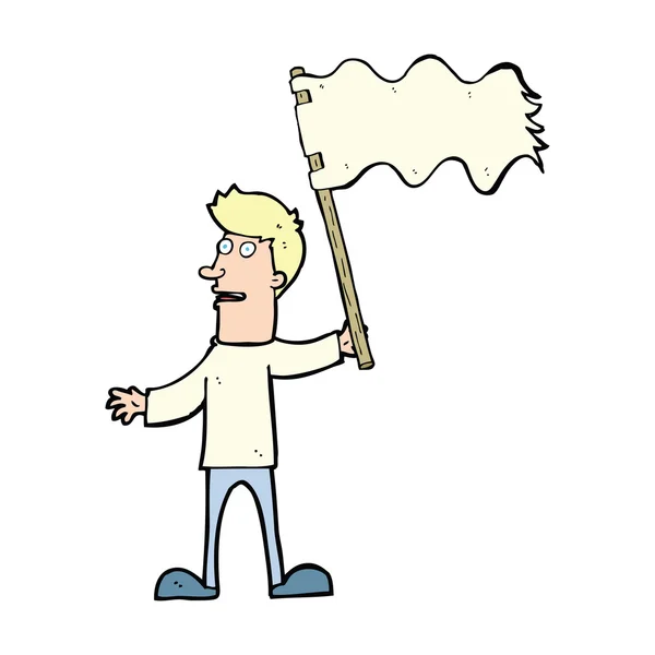 Dessin animé homme agitant drapeau blanc — Image vectorielle