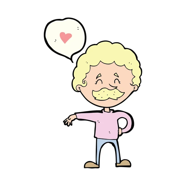 Hombre bigote de dibujos animados en el amor — Vector de stock