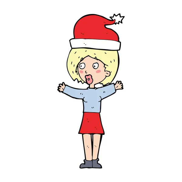 漫画の女性の身に着けているクリスマスの帽子 — ストックベクタ