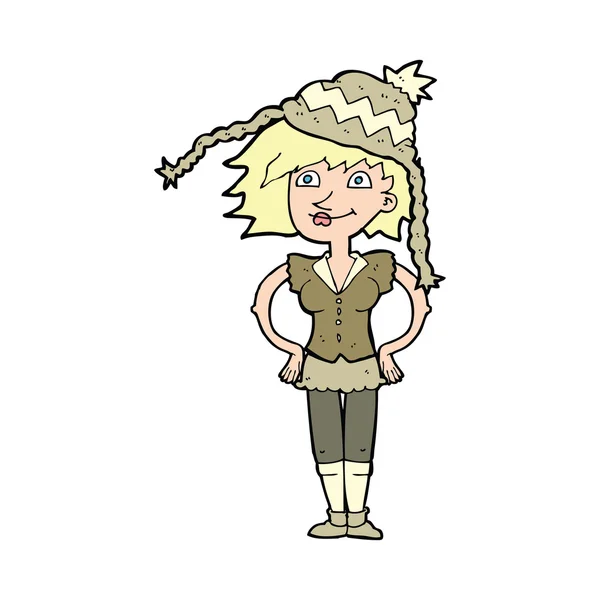 Donna dei cartoni animati indossa cappello invernale — Vettoriale Stock