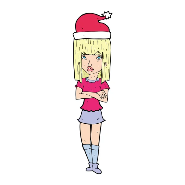 Femme dessin animé dans le chapeau de Noël — Image vectorielle
