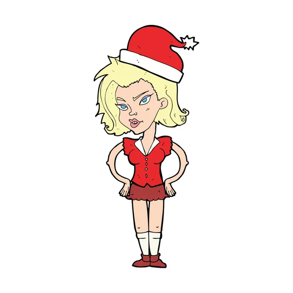 Femme dessin animé dans le chapeau de Noël — Image vectorielle