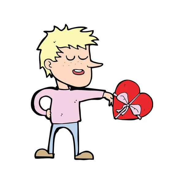 Cartoon man with valentine gift — Stock Vector