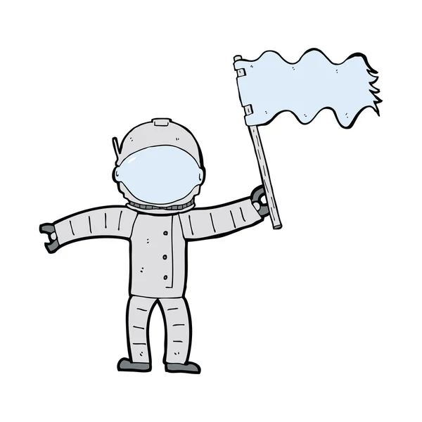 Astronauta dos desenhos animados com bandeira — Vetor de Stock