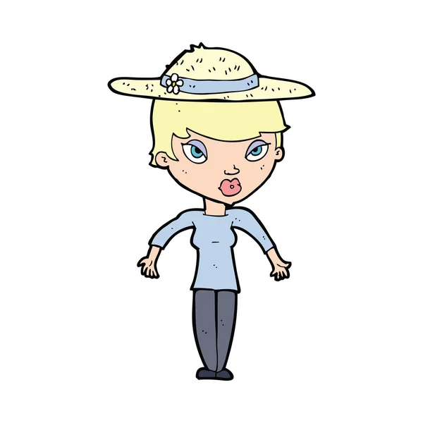 夏帽子の漫画の女 — ストックベクタ