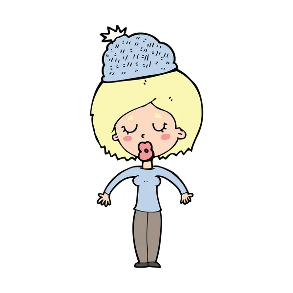 Cartoon woman wearing winter hat — Stock Vector