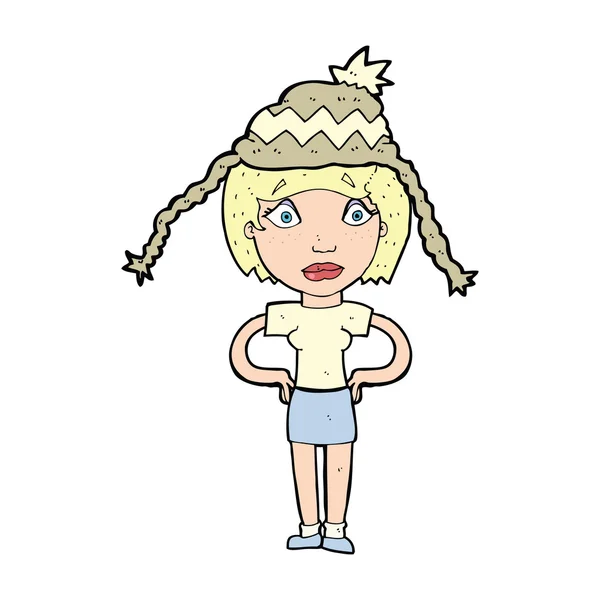 Cartoon-Frau mit Wintermütze — Stockvektor