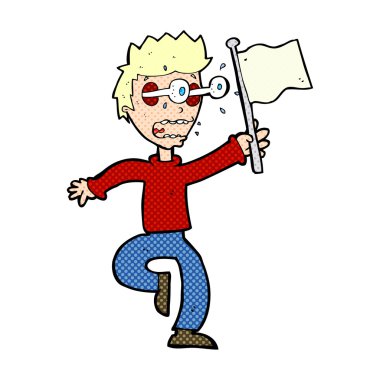 Çizgi filmdeki korkmuş çocuk pes ediyor.