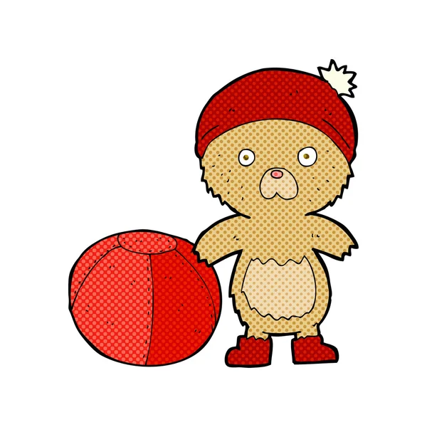 Urso dos desenhos animados em chapéu com bola — Vetor de Stock