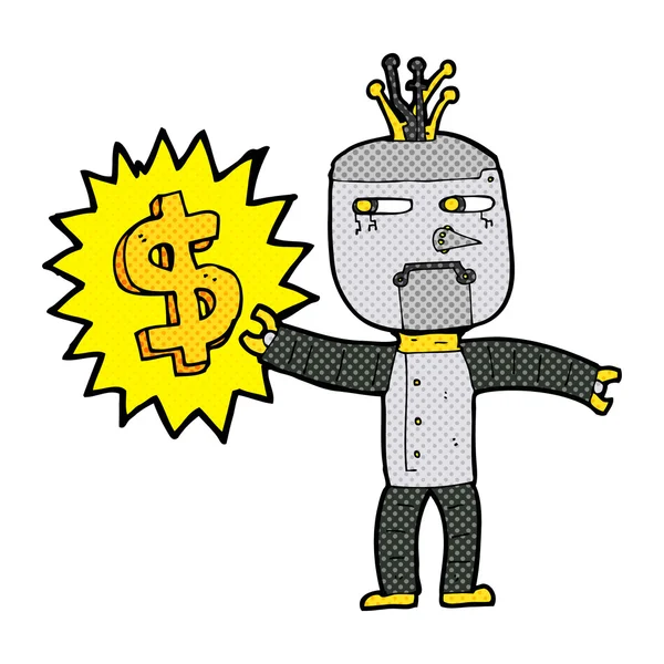 Cartoon-Roboter mit Geld-Symbol — Stockvektor