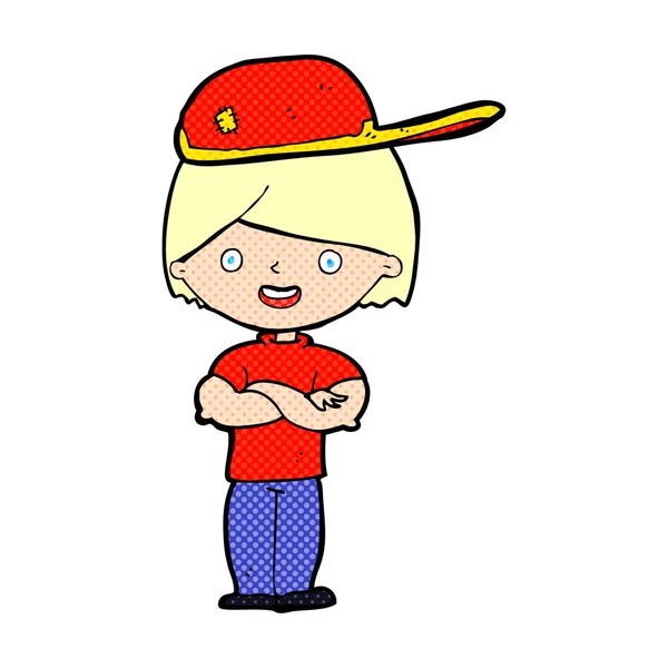 帽子をかぶった漫画少年 — ストックベクタ