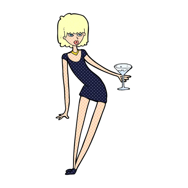 Cartoon kvinna med cocktail — Stock vektor