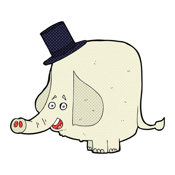 맨 위 모자를 쓴 만화 코끼리 — 스톡 벡터