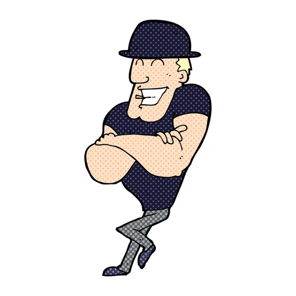 Γελοιογραφία άνθρωπος φορώντας καπέλο σφαιριστής — Διανυσματικό Αρχείο
