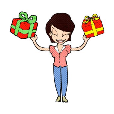 hediye taşıyan çizgi film kadın