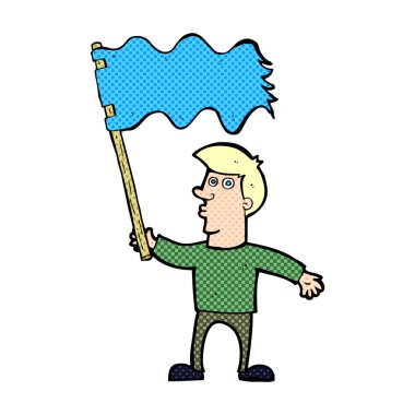 Çizgi filmci bayrak sallıyor.