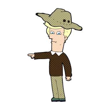 şapka giyen işaret eden adam çizgi film