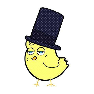 Çizgi film kuşu silindir şapkalı.