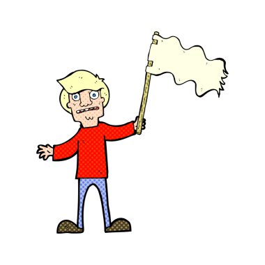 Beyaz bayrak sallayan çizgi film adamı.