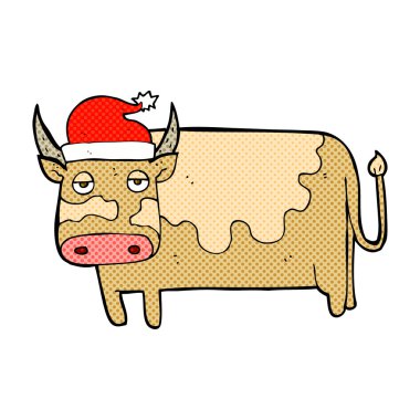 karikatür inek Noel şapka ile
