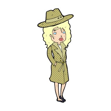 Çizgi filmdeki kadın mantıklı bir şapka takıyor.