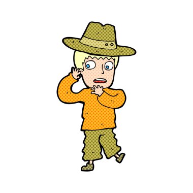 Çizgi filmdeki korkmuş şapkalı çocuk.