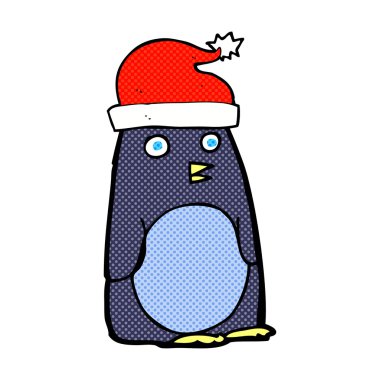 Çizilmiş karikatür Noel penguen el