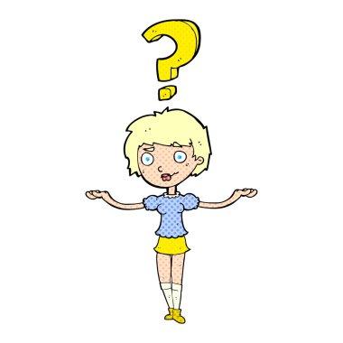 Çizgi filmdeki kadın soru soruyor.