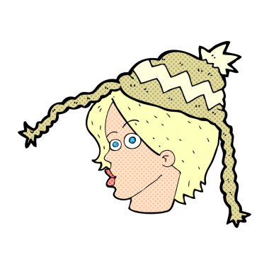 Çizgi filmdeki kadın kış şapkası takıyor.