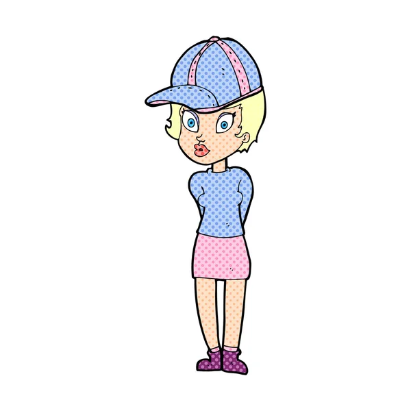Γελοιογραφία γυναίκα με καπέλο — Διανυσματικό Αρχείο