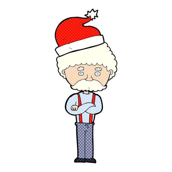 Cartoon old man in christmas hat — Stock Vector