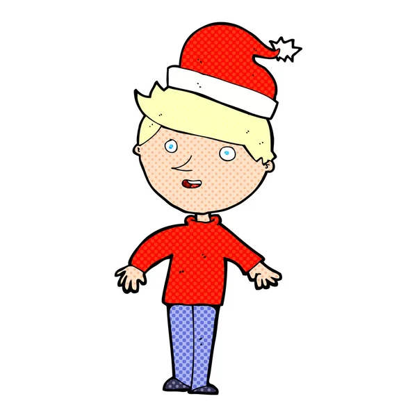 Niño de dibujos animados en sombrero de santa — Vector de stock