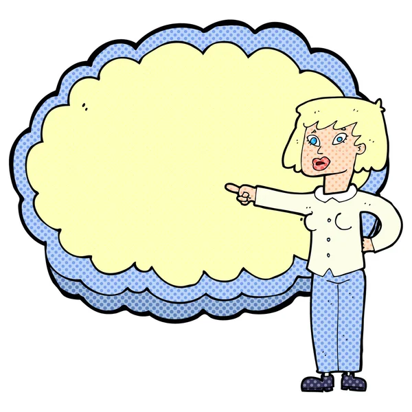 Γελοιογραφία γυναίκα με κείμενο σύννεφο χώρο — Διανυσματικό Αρχείο