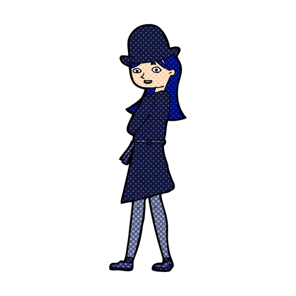 Mujer de dibujos animados con sombrero sensible — Archivo Imágenes Vectoriales