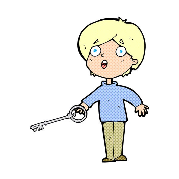 Cartoon boy with key — Stock Vector