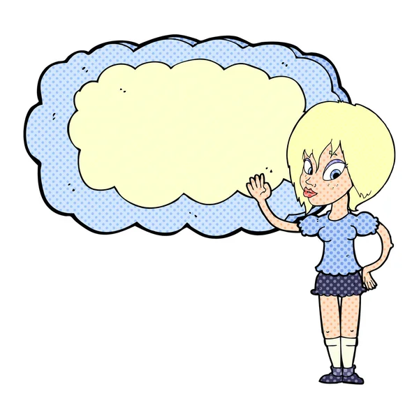 Γυναίκα κινουμένων σχεδίων με το σύννεφο χώρο κείμενο — Διανυσματικό Αρχείο