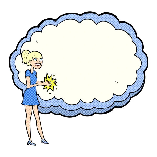 Γυναίκα με κείμενο χώρο σύννεφο — Διανυσματικό Αρχείο